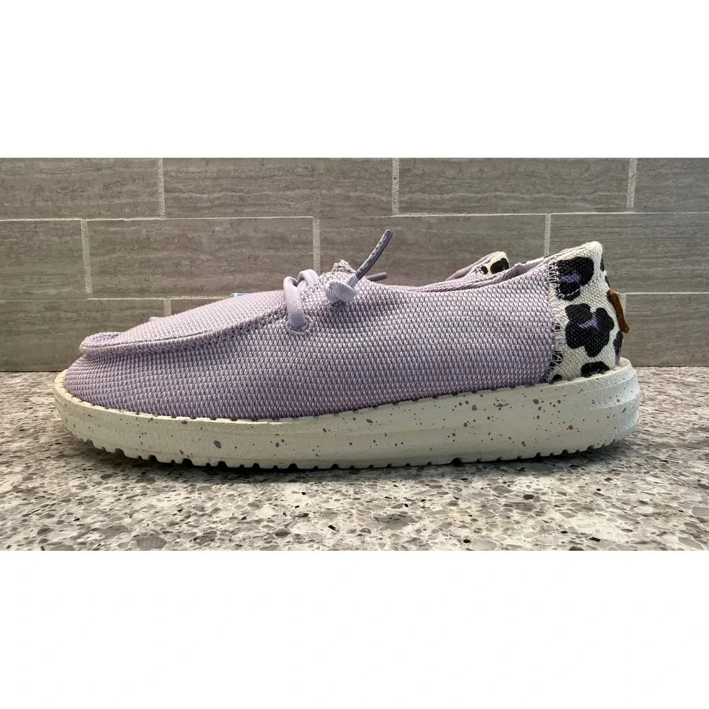 Hey Dude Wendy Kids Lavender & Leopard Print Slip On Loafers K13 Barely Worn!